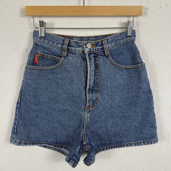 Vintage 90s Bongo High Waisted Denim Jean Shorts Blue USA Size 7 25x3.5 Grunge - Picture 1 of 4